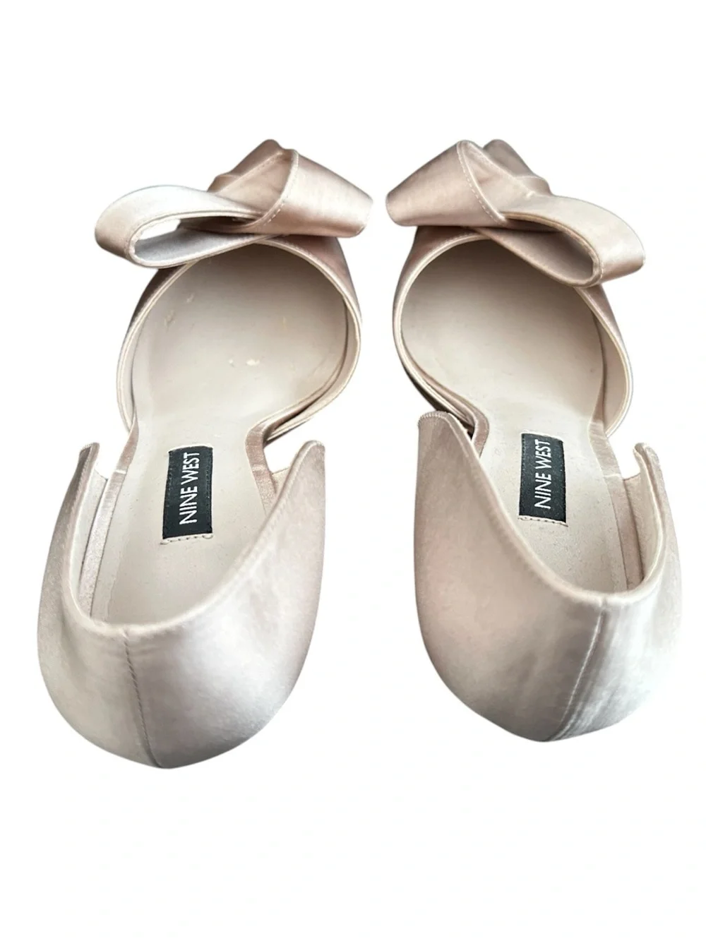 Nine West Mcfally Satin Bow D'Orsay Pointed Toe Pumps Champagne Nude 7.5M